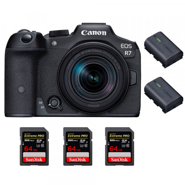 Canon EOS R7 + RF-S 18-150mm STM + 3 SanDisk 64GB Extreme PRO UHS-II SDXC 300 MB/s + 2 Canon LP-E6NH - Appareil Photo Hybride-1