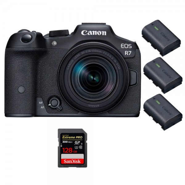 Canon EOS R7 + RF-S 18-150mm STM + 1 SanDisk 128GB Extreme PRO UHS-II SDXC 300 MB/s + 3 Canon LP-E6NH - Cámara mirrorless-1