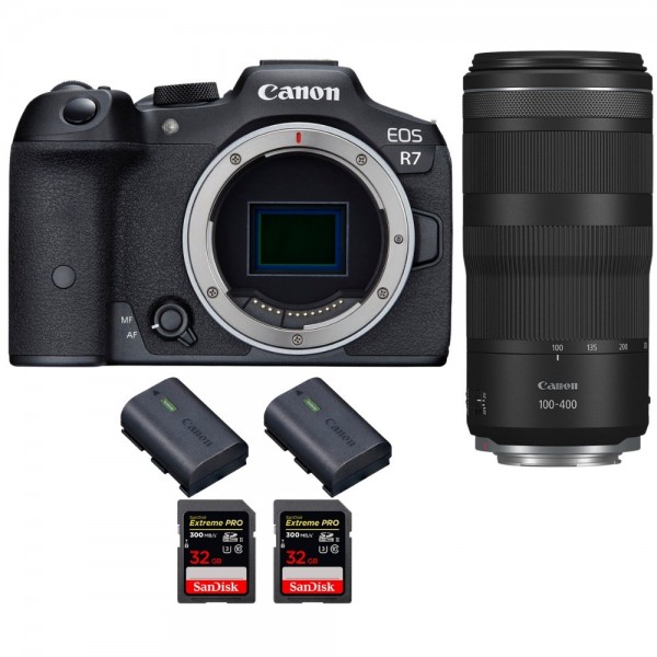 Canon EOS R7 + RF 100-400mm IS + 2 SanDisk 32GB Extreme PRO UHS-II SDXC 300 MB/s + 2 Canon LP-E6NH - Cámara mirrorless|MCZ DIRECT