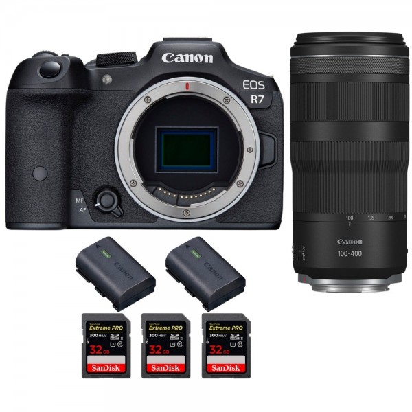 Canon EOS R7 + RF 100-400mm IS + 3 SanDisk 32GB Extreme PRO UHS-II SDXC 300 MB/s + 2 Canon LP-E6NH - Cámara mirrorless|MCZ DIRECT