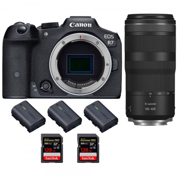 Canon EOS R7 + RF 100-400mm IS + 2 SanDisk 128GB Extreme PRO UHS-II SDXC 300 MB/s + 3 Canon LP-E6NH - Cámara mirrorless|MCZ DIRECT