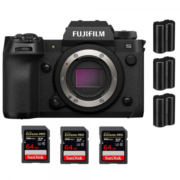 Fujifilm X-H2S + 3 SanDisk 64GB Extreme PRO UHS-II SDXC 300 MB/s + 3 Fujifilm NP-W235 - Dispositivo fotográfico APS-C|MCZ DIRECT