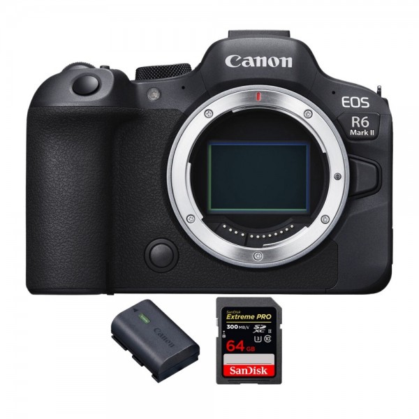 Canon EOS R6 Mark II + 1 SanDisk 64GB Extreme PRO UHS-II 300 MB/s + 1 Canon LP-E6NH - Appareil hybride Plein Format Canon Canon EOS R6 Mark II 1 740,00 € MCZ DIRECT
