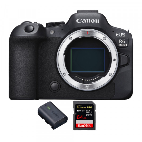 Canon EOS R6 Mark II + 1 SanDisk 64GB Extreme PRO UHS-II 300 MB/s + 1 Canon LP-E6NH - Full Frame Mirrorless Camera-1