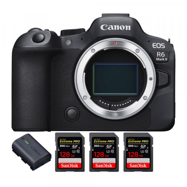 Canon EOS R6 Mark II + 3 SanDisk 128GB Extreme PRO UHS-II 300 MB/s + 1 Canon LP-E6NH - Appareil hybride Plein Format-1