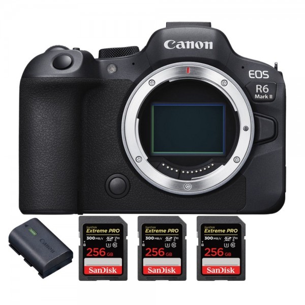 Canon EOS R6 Mark II + 3 SanDisk 256GB Extreme PRO UHS-II 300 MB/s + 1 Canon LP-E6NH - Appareil hybride Plein Format|MCZ DIRECT