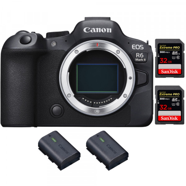 Canon EOS R6 Mark II + 2 SanDisk 32GB Extreme PRO UHS-II 300 MB/s + 2 Canon LP-E6NH - Full Frame Mirrorless Camera-1