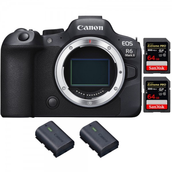 Canon EOS R6 Mark II + 2 SanDisk 64GB Extreme PRO UHS-II 300 MB/s + 2 Canon LP-E6NH - Full Frame Mirrorless Camera|MCZ DIRECT