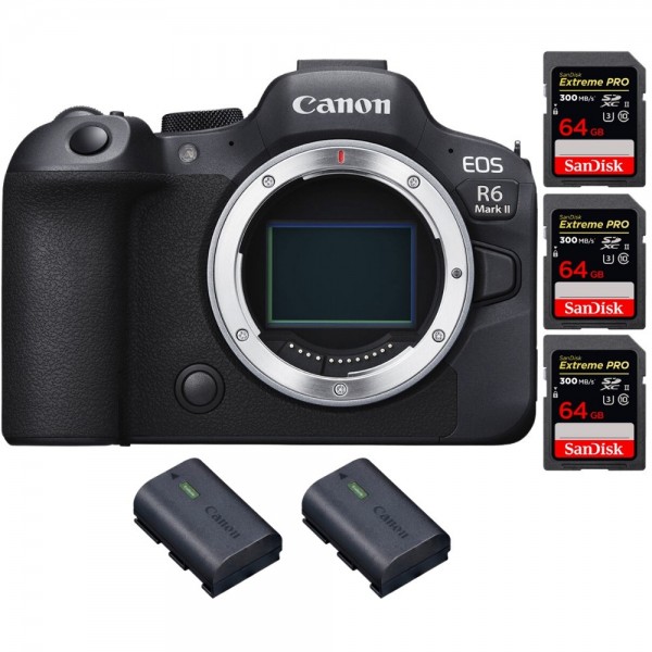 Canon EOS R6 Mark II + 3 SanDisk 64GB Extreme PRO UHS-II 300 MB/s + 2 Canon LP-E6NH - Appareil hybride Plein Format|MCZ DIRECT
