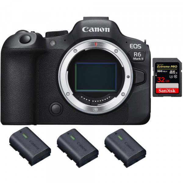 Canon EOS R6 Mark II + 1 SanDisk 32GB Extreme PRO UHS-II 300 MB/s + 3 Canon LP-E6NH - Full Frame Mirrorless Camera-1