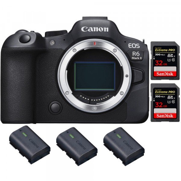 Canon EOS R6 Mark II + 2 SanDisk 32GB Extreme PRO UHS-II 300 MB/s + 3 Canon LP-E6NH - Appareil hybride Plein Format-1