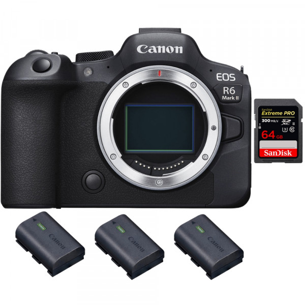 Canon EOS R6 Mark II + 1 SanDisk 64GB Extreme PRO UHS-II 300 MB/s + 3 Canon LP-E6NH - Appareil hybride Plein Format-1