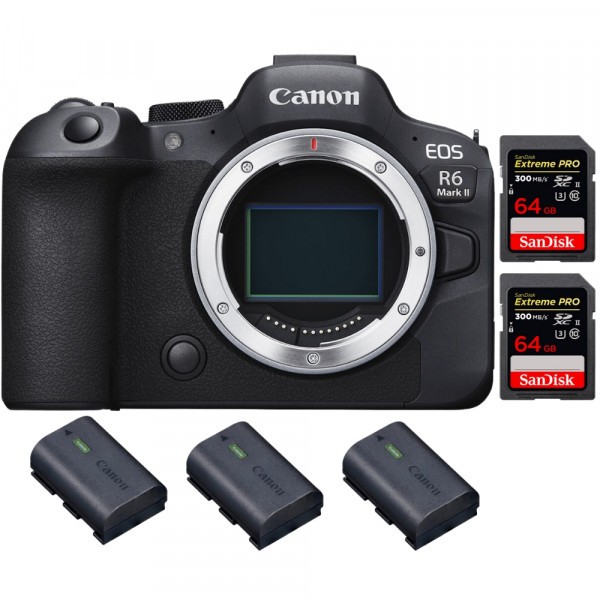 Canon EOS R6 Mark II + 2 SanDisk 64GB Extreme PRO UHS-II 300 MB/s + 3 Canon  LP-E6NH