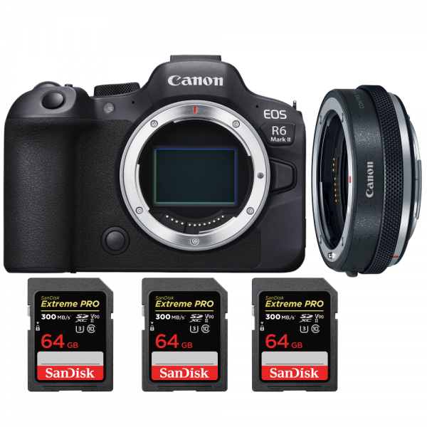 Canon EOS R6 Mark II + Canon EF-EOS R Premium + 3 SanDisk 64GB Extreme PRO UHS-II SDXC 300 MB/s Canon Canon EOS R6 Mark II 2.056,00 € MCZ DIRECT