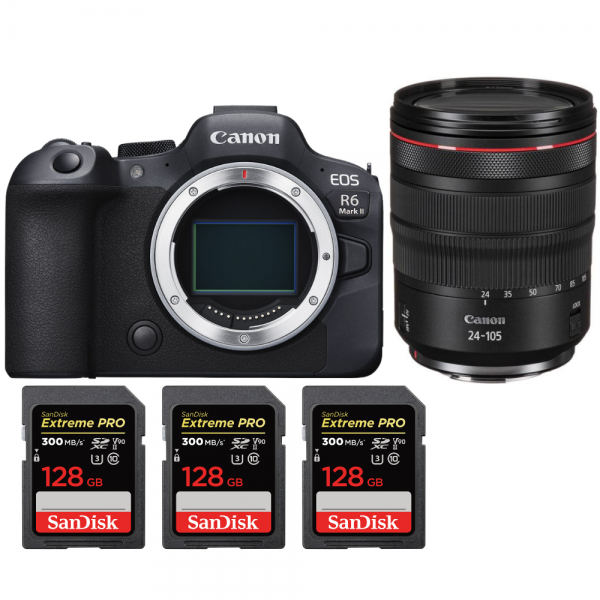 Canon EOS R6 Mark II + RF 24-105mm f/4 L IS USM + 3 SanDisk 128GB Extreme  PRO UHS-II SDXC 300 MB/s