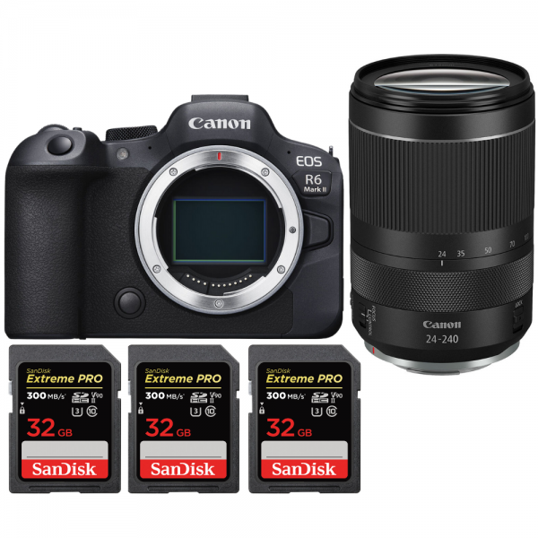 Canon EOS R6 Mark II + RF 24-240mm f/4-6.3 IS USM + 3 SanDisk 32GB Extreme PRO UHS-II SDXC 300 MB/s|MCZ DIRECT