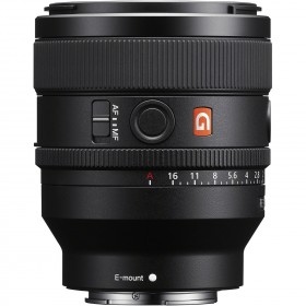 Sony FE 50mm F1.4 GM lens front view, showing focus and aperture rings, E-mount compatible, perfect for full-frame