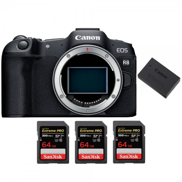 Canon EOS R8 + 3 SanDisk 64GB Extreme PRO UHS-II SDXC 300 MB/s + 1 Canon LP-E17-1