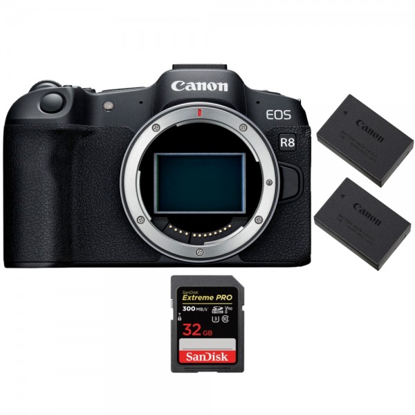 Canon EOS R8 + 1 SanDisk 32GB Extreme PRO UHS-II SDXC 300 MB/s + 2 Canon LP-E17-1