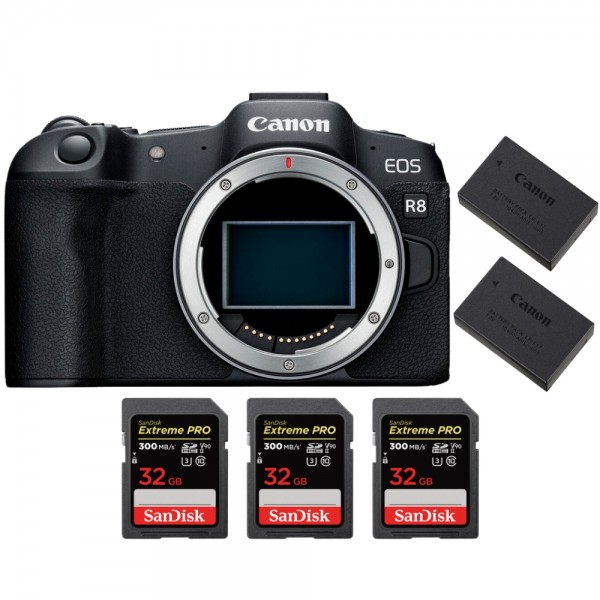 Canon EOS R8 + 3 SanDisk 32GB Extreme PRO UHS-II SDXC 300 MB/s + 2 Canon LP-E17-1