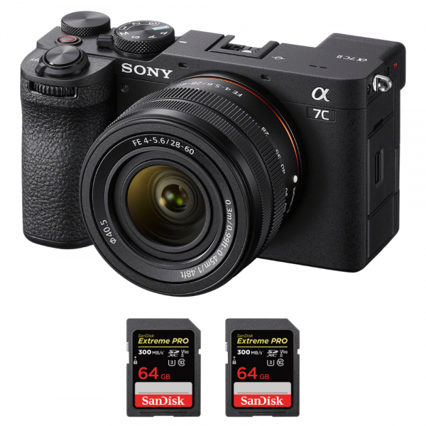 Sony A7C II Noir + FE 28-60mm f/4-5.6 + 2 SanDisk 64GB Extreme PRO UHS-II SDXC 300 MB/s - Appareil Photo Hybride|MCZ DIRECT