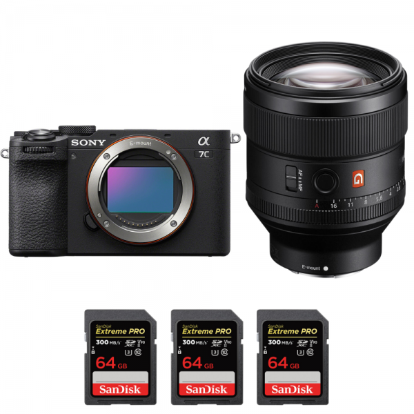 Sony A7C II Noir + FE 85mm f/1.4 GM + 3 SanDisk 64GB Extreme PRO UHS-II SDXC 300 MB/s - Appareil Photo Hybride|MCZ DIRECT