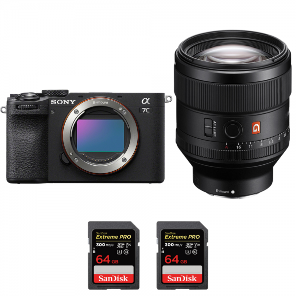 Sony A7C II Noir + FE 85mm f/1.4 GM + 2 SanDisk 64GB Extreme PRO UHS-II SDXC 300 MB/s - Appareil Photo Hybride|MCZ DIRECT