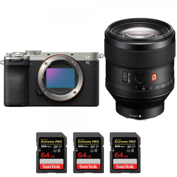 Sony A7C II Silver + FE 85mm f/1.4 GM + 3 SanDisk 64GB Extreme PRO UHS-II SDXC 300 MB/s|MCZ DIRECT