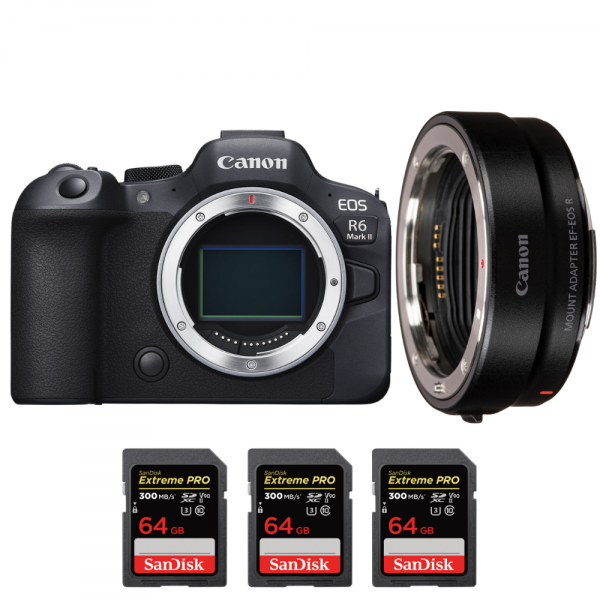 Canon EOS R6 Mark II + EF-EOS R + 3 SanDisk 64GB Extreme PRO UHS-II SDXC 300 MB/s - Appareil Photo Hybride|MCZ DIRECT