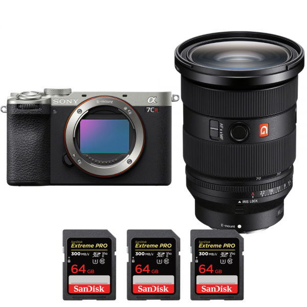 Sony A7CR Silver + FE 24-70mm f/2.8 GM II + 3 SanDisk 64GB Extreme PRO UHS-II SDXC 300 MB/s|MCZ DIRECT