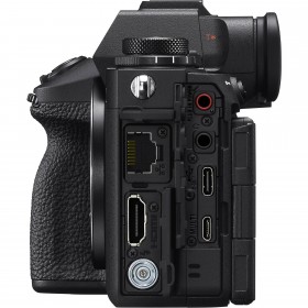 Sony A9 III mirrorless camera body side view showcasing ports and controls Sony A9 III mirrorless camera body side view showcasing ports and controls