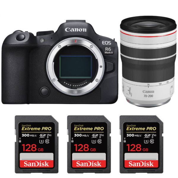 Canon EOS R6 Mark II + RF 70-200mm f/4 L IS USM + 3 SanDisk 128GB Extreme PRO UHS-II SDXC 300 MB/s Canon Canon EOS R6 Mark II €3,240.00 MCZ DIRECT