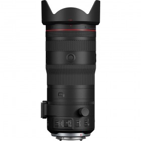 Objectif Canon RF 24-105mm f/2.8 L IS USM Z avec pare-soleil et commandes visibles
