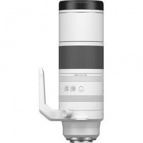 Objetivo Canon RF 200-800mm f/6.3-9 IS USM con soporte y controles visibles