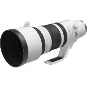 Lente Canon RF 100-300mm f/2.8 L IS USM vista lateral con montura RF y detalles de diseño