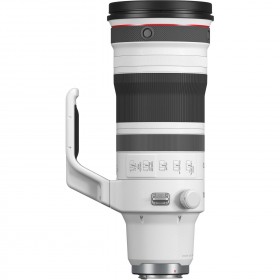 Objetivo Canon RF 100-300mm f/2.8 L IS USM con mango, luz y controles visibles