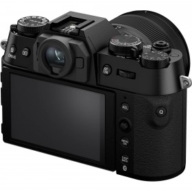 Appareil photo Fujifilm X-T50 Noir avec objectif 16-50mm, vue arrière droite, écran et commandes visibles