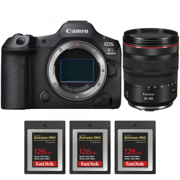Canon EOS R5 Mark II + RF 24-105mm f/4 L IS USM + 3 SanDisk 128GB Extreme PRO CFexpress Type B