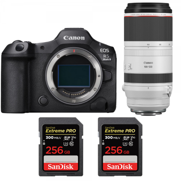 Canon EOS R5 Mark II + RF 100-500mm f/4.5-7.1 L IS USM + 2 SanDisk 256GB Extreme PRO UHS-II SDXC 300 MB/s Canon MIRRORLESS CAMERAS €5,622.00 MCZ DIRECT