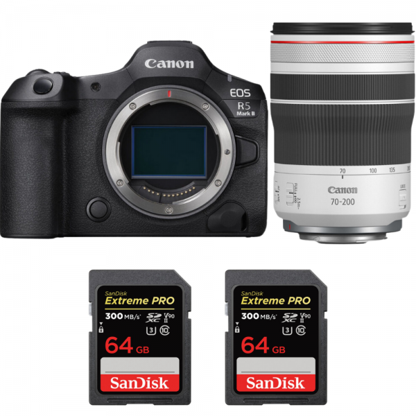 Canon EOS R5 Mark II + RF 70-200mm f/4 L IS USM + 2 SanDisk 64GB Extreme PRO UHS-II SDXC 300 MB/s