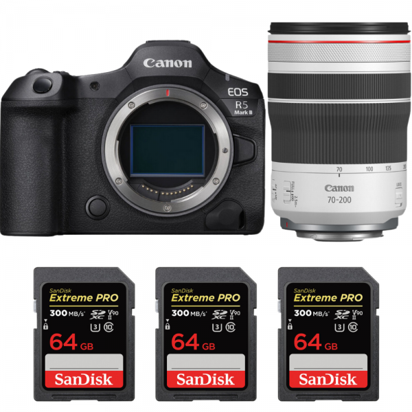 Canon EOS R5 Mark II + RF 70-200mm f/4 L IS USM + 3 SanDisk 64GB Extreme PRO UHS-II SDXC 300 MB/s