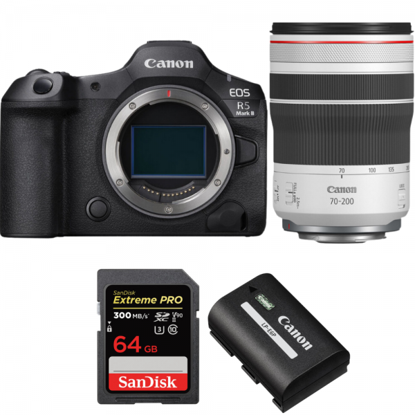 Canon EOS R5 Mark II + RF 70-200mm f/4 L IS USM + 1 SanDisk 64GB Extreme PRO UHS-II SDXC 300 MB/s + 1 Canon LP-E6P Canon CÁMARAS SIN ESPEJO 4.345,00 € MCZ DIRECT