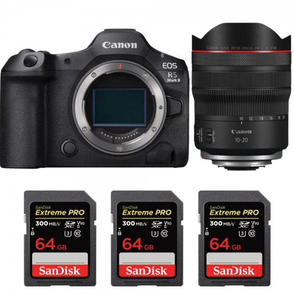 Canon EOS R5 Mark II + RF 10-20mm f/4 L IS STM + 3 SanDisk 64GB Extreme PRO UHS-II SDXC 300 MB/s