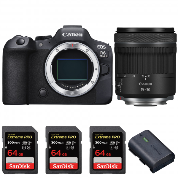 Canon EOS R6 Mark II + RF 15-30mm f/4.5-6.3 IS STM + 3 SanDisk 64GB Extreme PRO UHS-II SDXC 300 MB/s + 1 Canon LP-E6NH|MCZ DIRECT