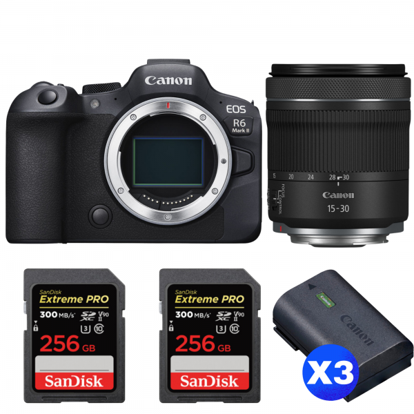 Canon EOS R6 Mark II + RF 15-30mm f/4.5-6.3 IS STM + 2 SanDisk 256GB Extreme PRO UHS-II SDXC 300 MB/s + 3 Canon LP-E6NH|MCZ DIRECT