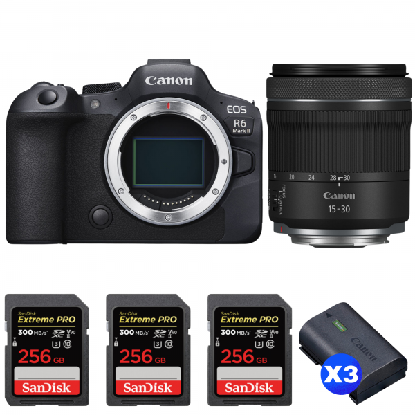 Canon EOS R6 Mark II + RF 15-30mm f/4.5-6.3 IS STM + 3 SanDisk 256GB Extreme PRO UHS-II SDXC 300 MB/s + 3 Canon LP-E6NH|MCZ DIRECT