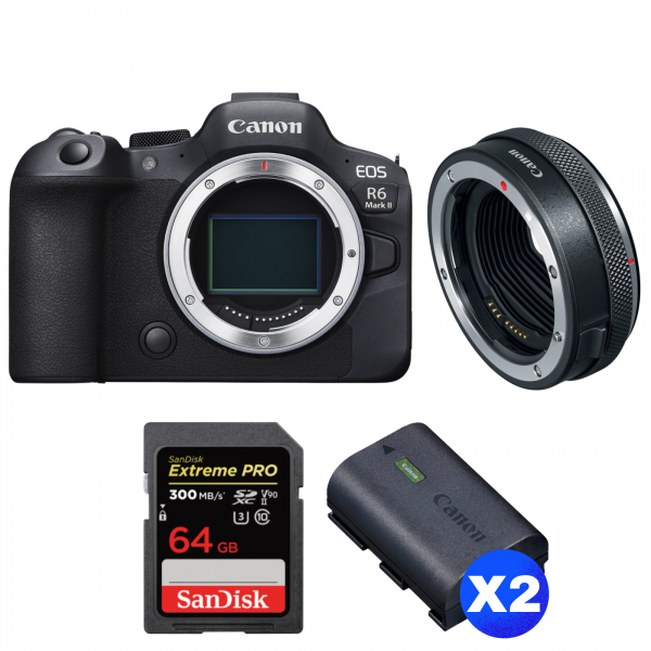 Canon EOS R6 Mark II + Canon EF-EOS R Premium + 1 SanDisk 64GB Extreme PRO UHS-II SDXC 300 MB/s + 2 Canon LP-E6NH|MCZ DIRECT