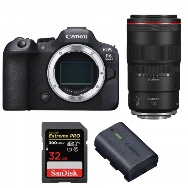 Canon EOS R6 Mark II + RF 100mm f/2.8 L Macro IS USM + 1 SanDisk 32GB Extreme PRO UHS-II SDXC 300 MB/s + 1 Canon LP-E6NH Canon Canon EOS R6 Mark II 2 843,00 € MCZ DIRECT