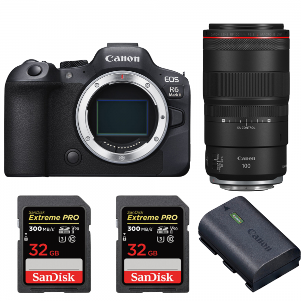 Canon EOS R6 Mark II + RF 100mm f/2.8 L Macro IS USM + 2 SanDisk 32GB Extreme PRO UHS-II SDXC 300 MB/s + 1 Canon LP-E6NH Canon Canon EOS R6 Mark II 2 937,00 € MCZ DIRECT