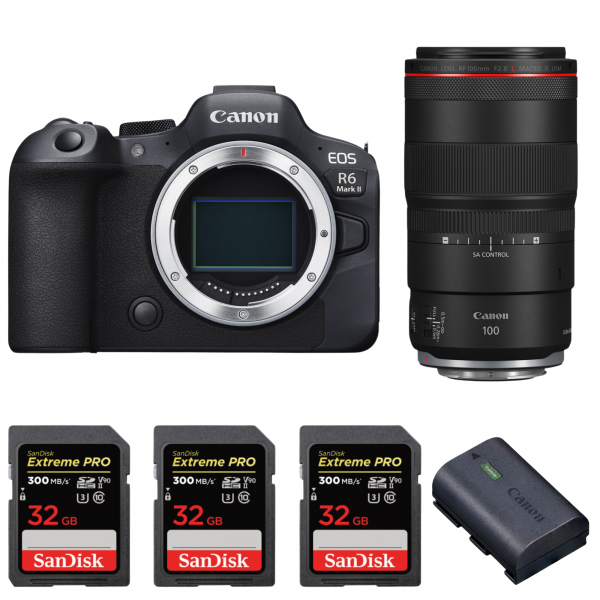 Canon EOS R6 Mark II + RF 100mm f/2.8 L Macro IS USM + 3 SanDisk 32GB Extreme PRO UHS-II SDXC 300 MB/s + 1 Canon LP-E6NH Canon Canon EOS R6 Mark II 3 032,00 € MCZ DIRECT